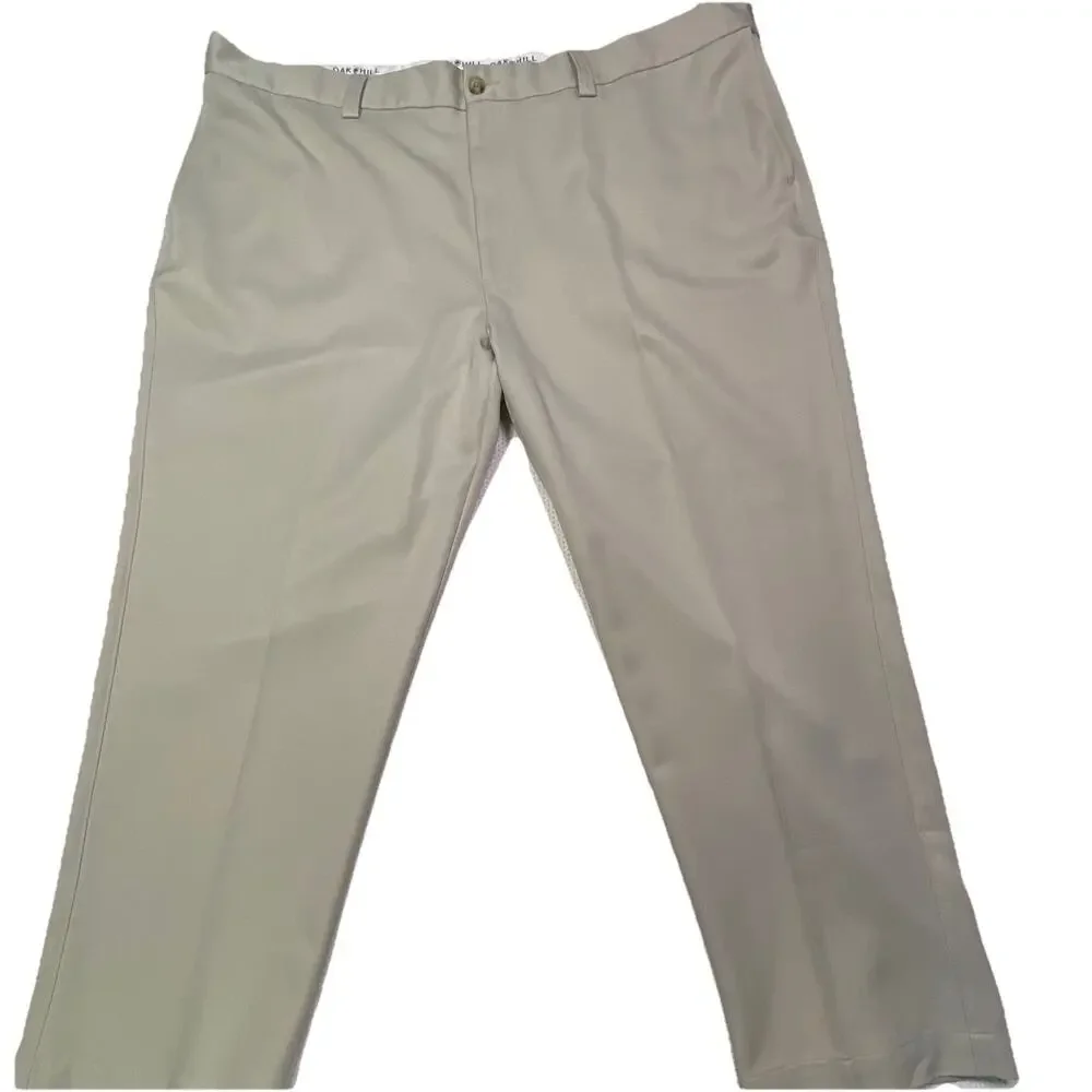 Oak Hill Men's 48 x 28 Big & Tall‎ Wrinkle Free No Iron Tan Khaki Dress Pants